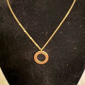 Demdaco Gold Tone Necklace with Textured Circular Pendant